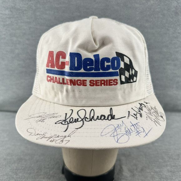 AC DELCO CHALLENGE SERIES- Vtg Multiple Signatures Mesh Back Trucker Hat (Q3) - Picture 1 of 11
